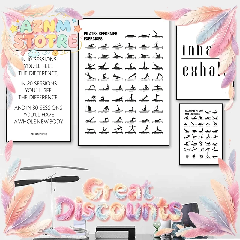 Pilates Workout Chart Poster C - Yoga Fitness Gifts 评论和价格
