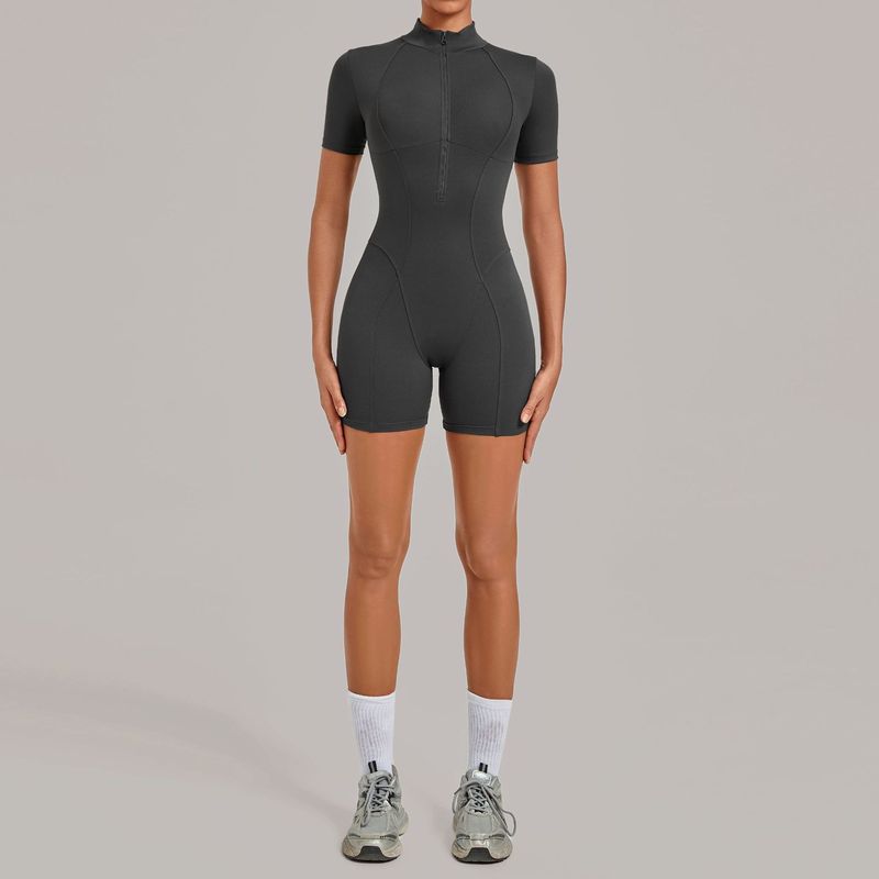 Fashion Women Half Zipper Shor - Yoga Fitness Jumpsuit 评论和价格