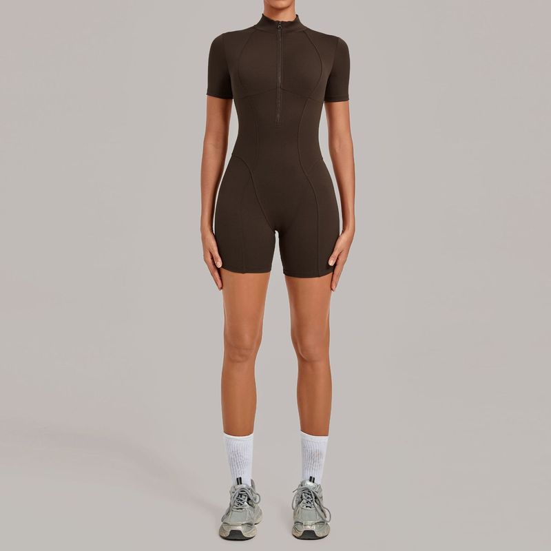 Fashion Women Half Zipper Shor - Yoga Fitness Jumpsuit 评论和价格